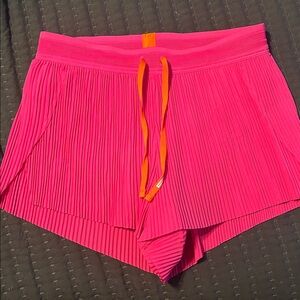 LSKD Women’s Hot Pink Pleated Athletic Shorts with Orange Drawstring
